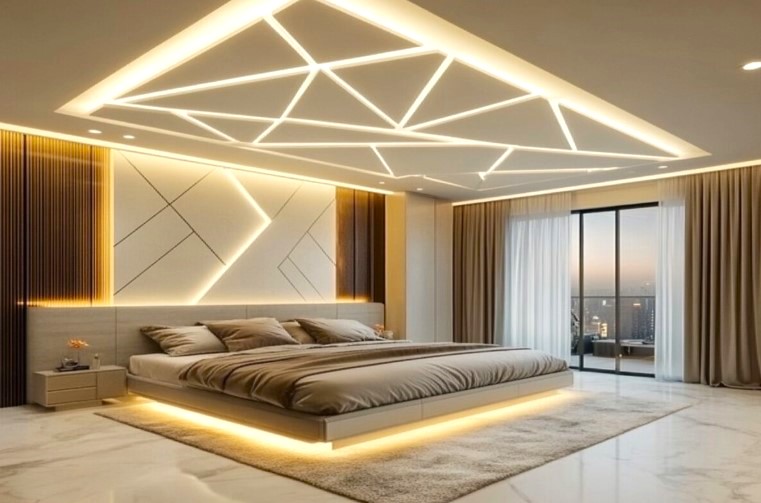 Frame the Bed Area with a Drop Ceiling Modern Bedroom Ceiling Designs