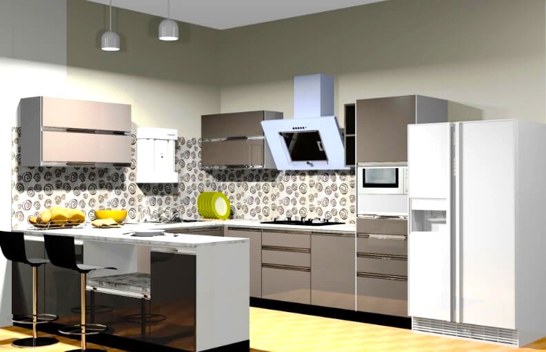 L Shape Modular Kitchen with With Breakfast Counter