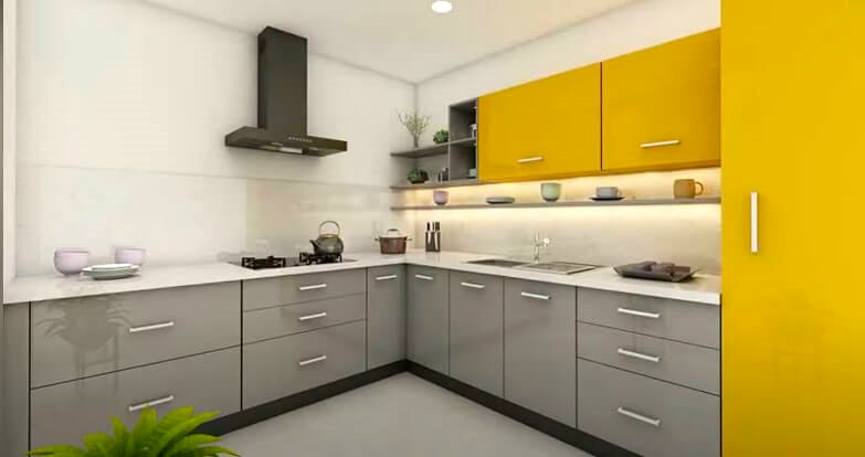 Dual-Tone L Shape Modular Kitchen Design