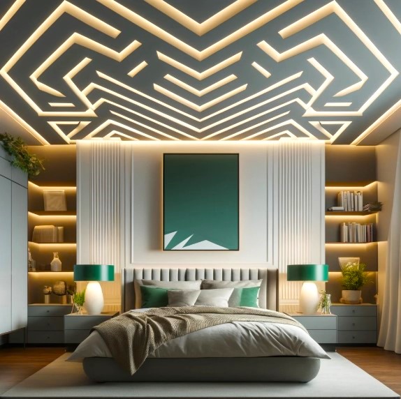 Geometric or 3D POP Patterns bedroom pop ceiling design