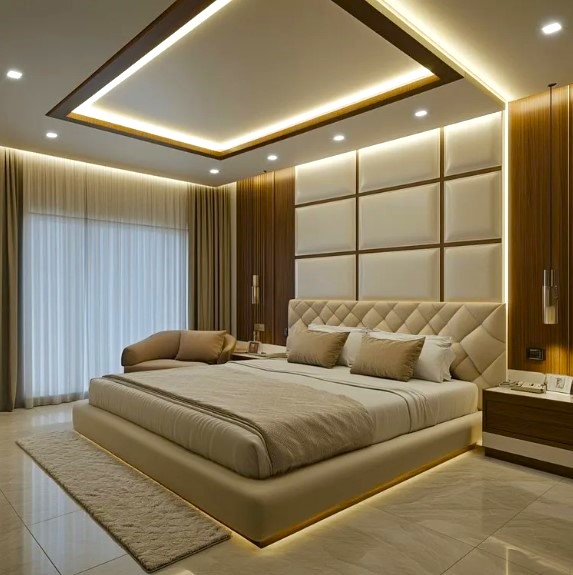 Mirrors or Gold-Finish Inlays in POP Ceilings bedroom pop ceiling design