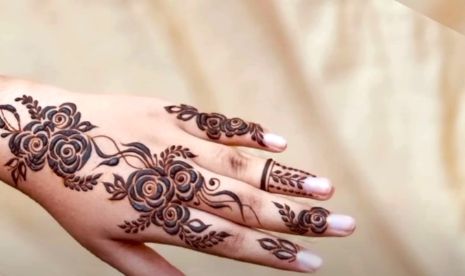 Floral Vine Style Khafif Mehndi Design Back Hand