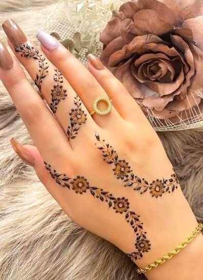 Finger-Tip Detailing Khafif Mehndi Design Back Hand