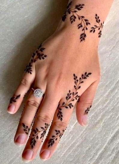 Leafy Trails Khafif Mehndi Design Back Hand