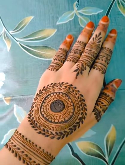 Half-Hand Mandala Style Khafif Mehndi Design Back Hand