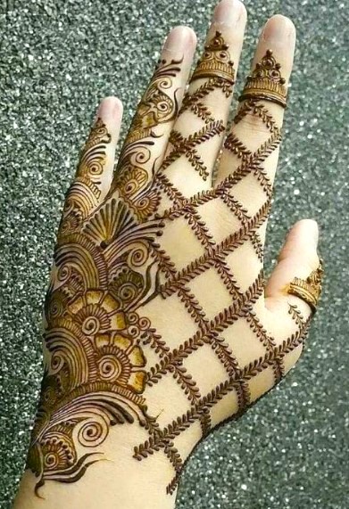 Net or Mesh Style Khafif Mehndi Design Back Hand