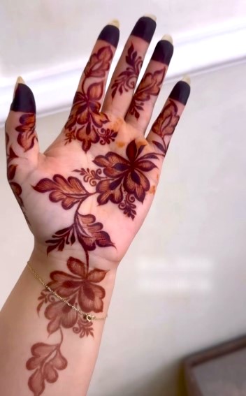 Side-Palm Floral Trail easy mehndi designs for hands
