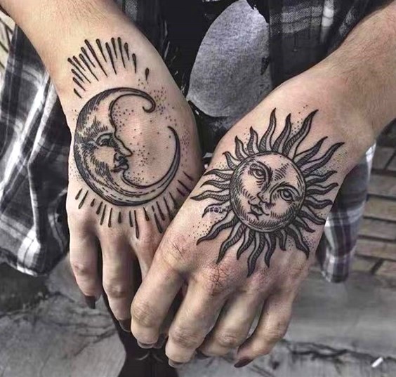 Sun and Moon Tattoo hand tattoos for men