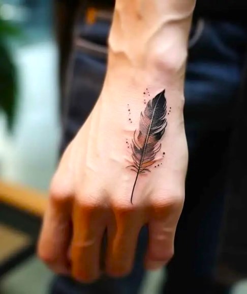 Feather Tattoo hand tattoos for men