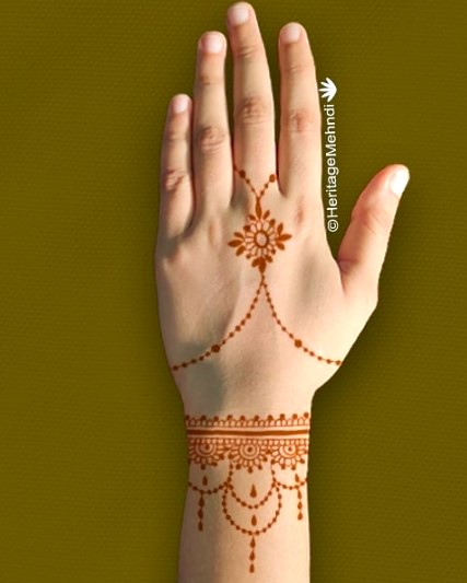 Bracelet + finger Arabic style Mehndi Designs for Girls