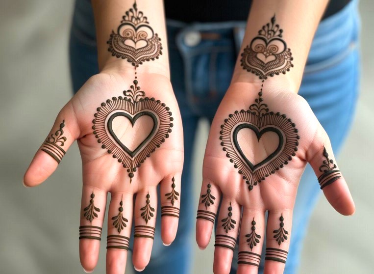 Heart-shaped motif Mehndi Designs for Girls