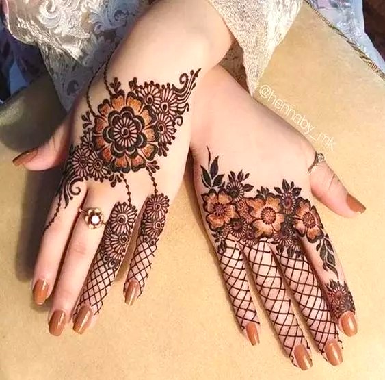 Net design with flowers Mehndi Designs for Girls