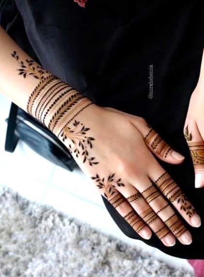 Leafy bracelet chain Mehndi Designs for Girls