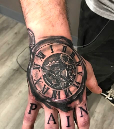 Clock or Timepiece tattoo designs for men hand