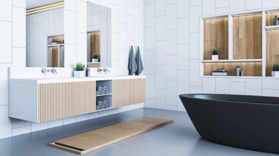 Glossy Walls + Matte Floors Bathroom Tiles Design