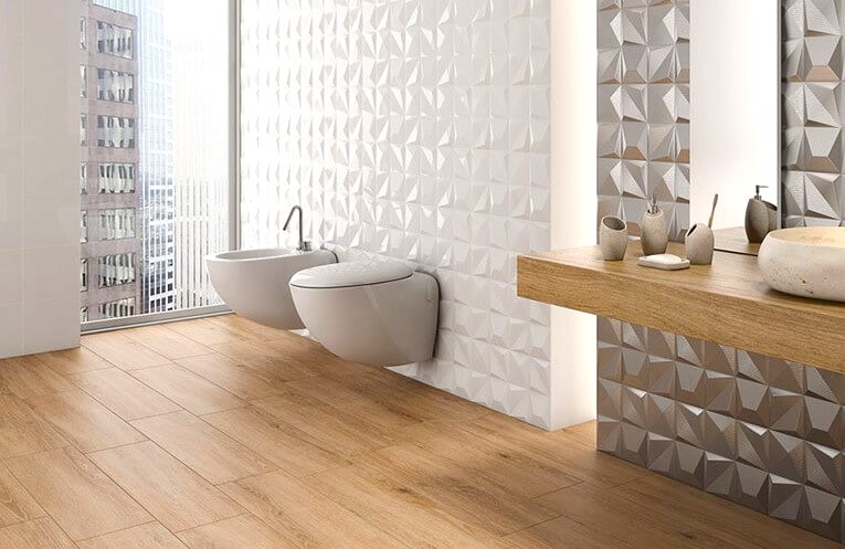 Metallic Finish Bathroom Tiles Design