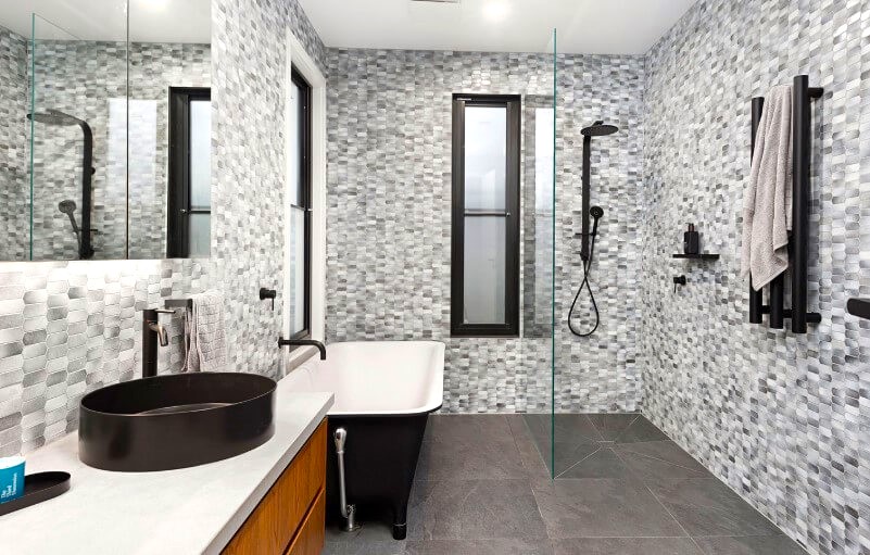 Stone Finish Wall Bathroom Tiles Design