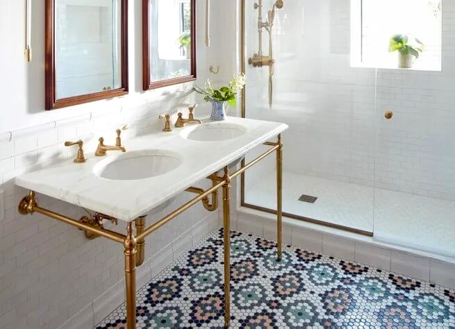 Tiny Mosaic Floors Bathroom Tiles Design