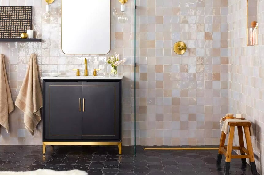 Two-Tone Walls with Solid Floors Bathroom Tiles Design