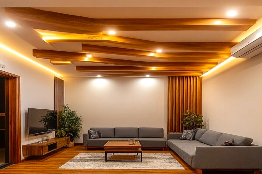 Wooden Beam False Ceiling Designs for Drawing Room