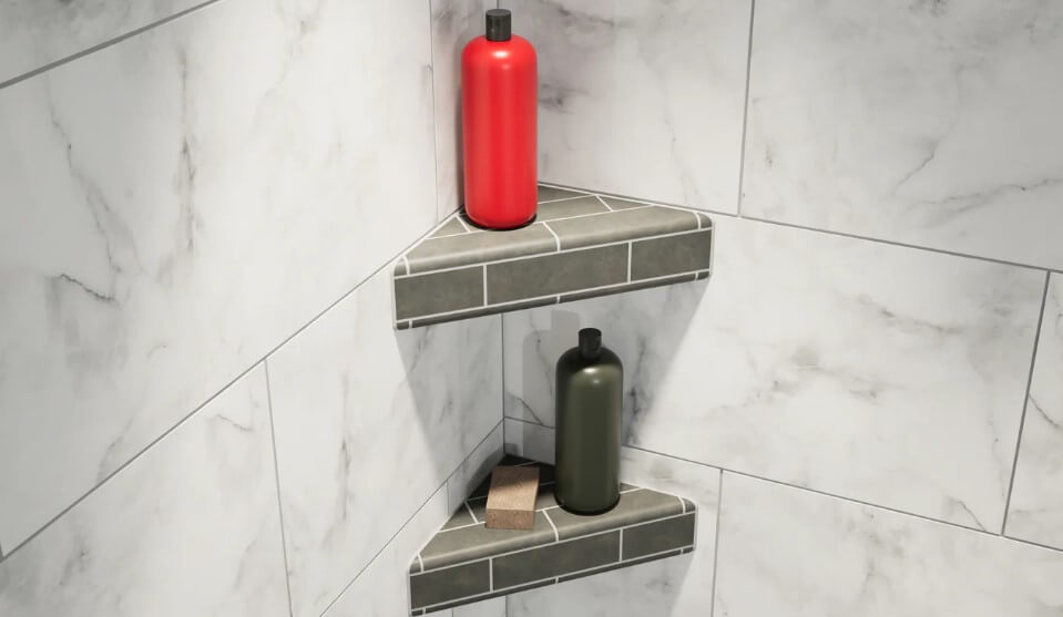 Built-In Tile Bathroom Corner Shelf