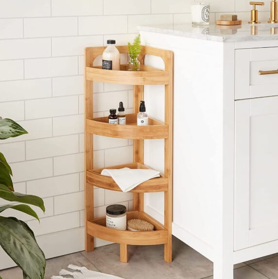 Wooden Bathroom Corner Shelf